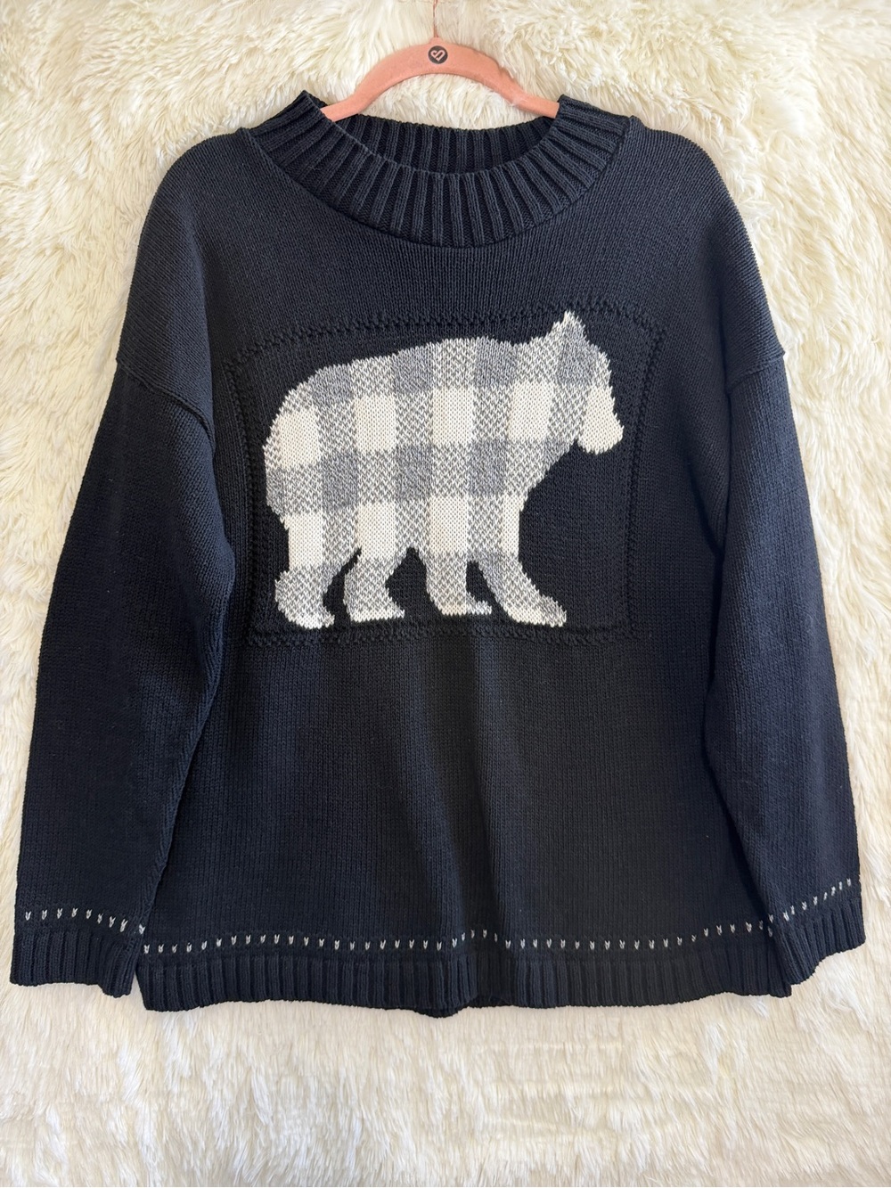Parkhurst Cotton Country Womens Laurentian Bear Pullover Sweater Size M Black